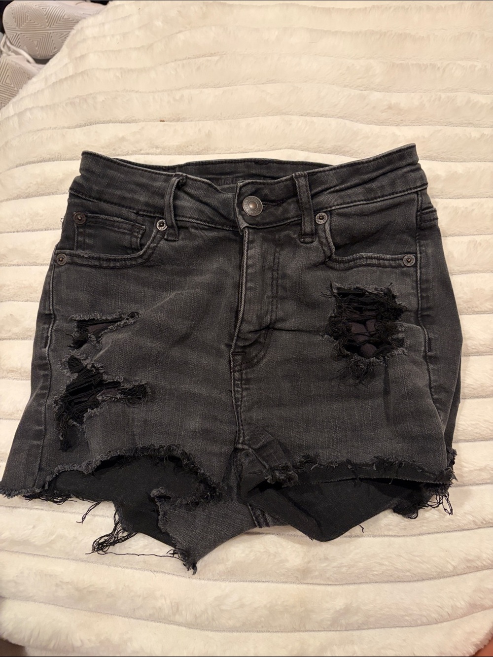 American Eagle Outfitters Black Frayed Denim Shorts